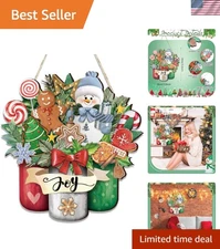 Vibrant Snowman Christmas Door Sign - Durable Wooden Decor for Winter Holidays