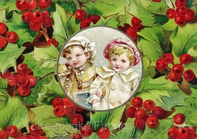 Christmas Holly Reproduction Cotton Crazy Quilt Block Multi Szs (C6