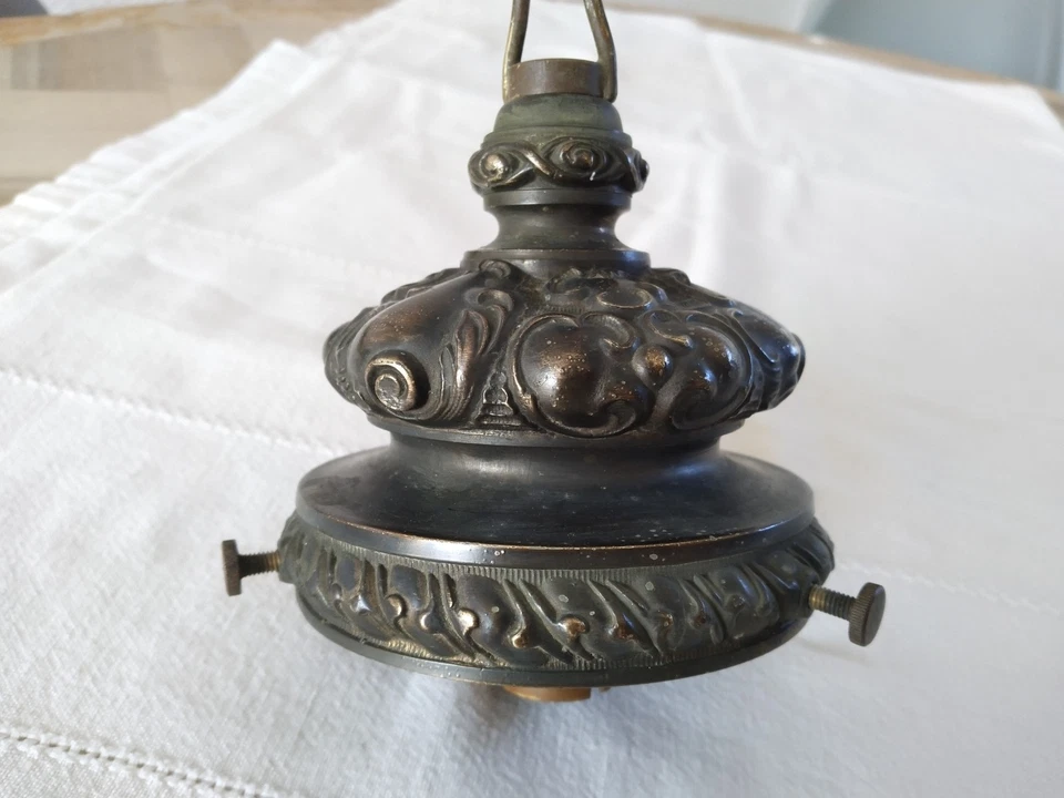 ANCIENNE GRIFFE DE LUSTRE LAMPE BRONZE POUR TULIPE OU GLOBE 1900 GRAND MODÈLE - Photo 3/4