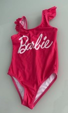 Barbie One Piece Swimsuit Girls 4-5Y Fuchsia Pink Silver Metallic Logo