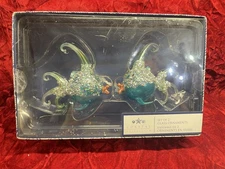 Coastal Collection Blue Beaded Ornaments - 2 Angel Glass New  In Box