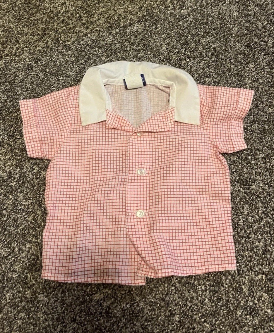 Vintage New Goodies Button Up Polo Size 1 Gingham Plaid Red White Collar USA 90s