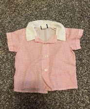 Vintage New Goodies Button Up Polo Size 1 Gingham Plaid Red White Collar USA 90s