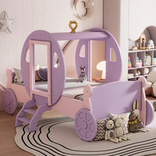 Twin Princess Carriage Bed (Crown, Wood Platform, With Stair)