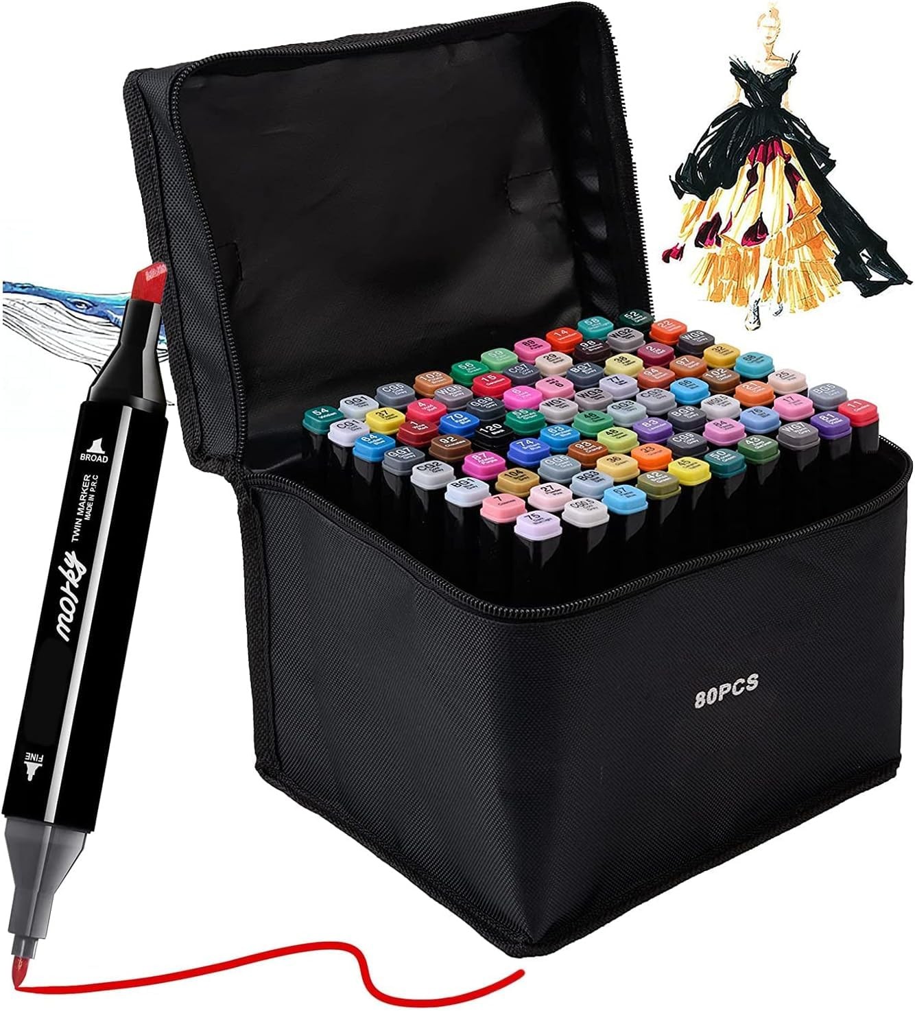 80 Colors Alcohol Markers Set, Dual Tips Blender Art Markers for Drawing Sket...