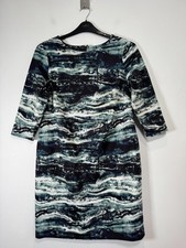 M&S Dress Women Size 16 Blue Abstract Print Short Sleeve Jersey Shift Midi Smart
