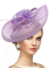 Feather Fascinator Hat for Women - 2025 Victoria High Tea Party Light Purple