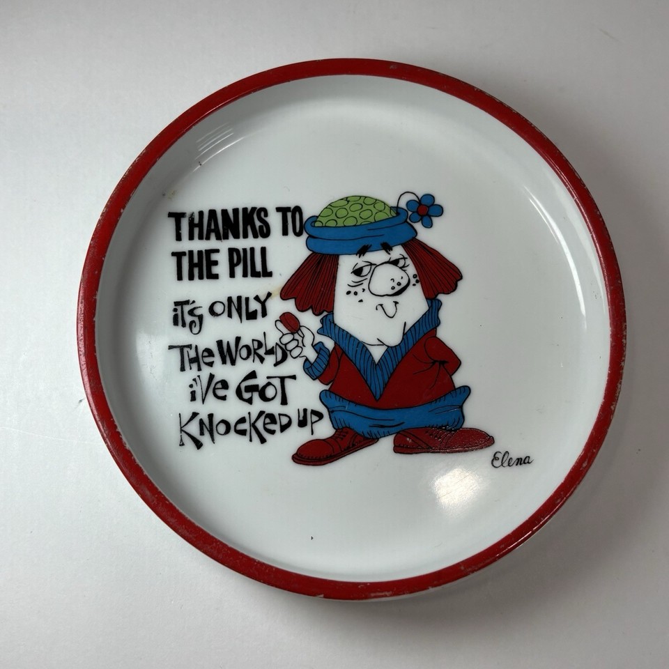 A deadpan vintage trinket dish cheekily dedicated to 'The Pill' — a time-capsule of 1960s/70s feminist humor you won't find anywhere else.