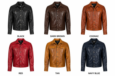 Men's Real Lambskin Leather Jacket Western Style Trucker Classic Leather Jacket