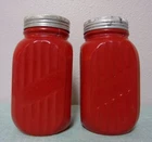 1940s Fired on Red Salt & Pepper Shakers ART DECO Range Kitchen Set 4 3/4" Tall