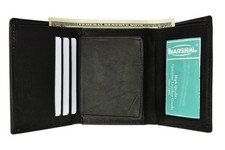 Mens Genuine Leather Trifold Officer Badge Holder Wallet Black by Marshal