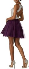 Beaded Sequin Tulle Sweetheart Neck Sleeveless Short A-Line Party Dress Sz 4