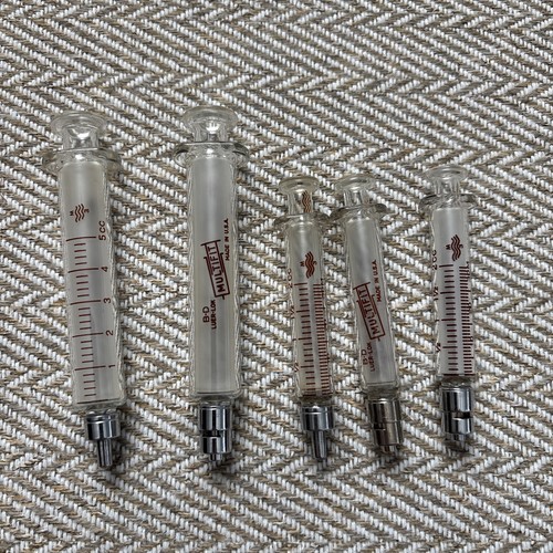 BD Multifit 2cc & 5cc Reusable Glass Syringe w/ Metal Tip USA Vintage