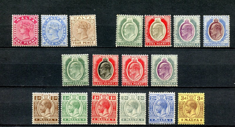 Malta #9\54 (M315) QV,King Edward VII, King George V, M,H,LH,FVF, CV$264.15