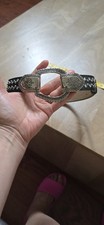 Vintage Black Leather Studded Western Belt Rhinestone Horseshoe Buckle Sz 34 Y2K