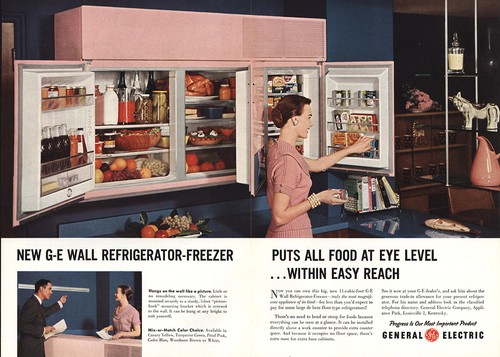 1955 GE Wall Refrigerator-Freezer: Food at Eye Level Vintage Print Ad