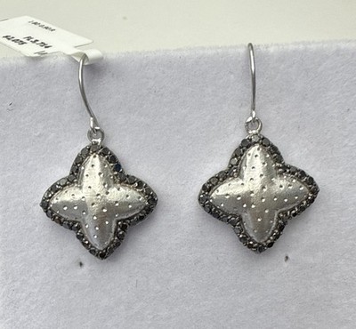 EFFY BH Silver Earring Black Diamonds 0.90CT s Cushion Shape W. 14k Hook New W.T