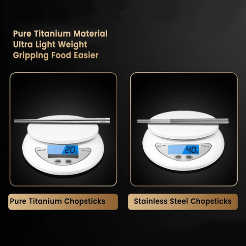 Pure Titanium Chopsticks 1 Pair with Carry Case, 9' Lightweight Reusable Travel  - Picture 5 of 12