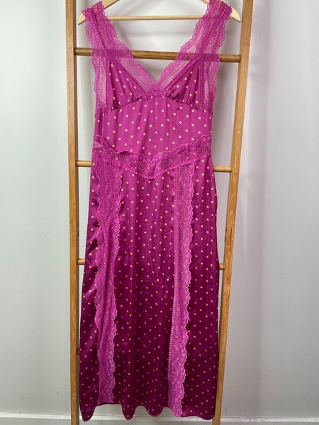 Free People Intimately Bad For You Slip Dress Womens Small Pink Polka Dot Midi