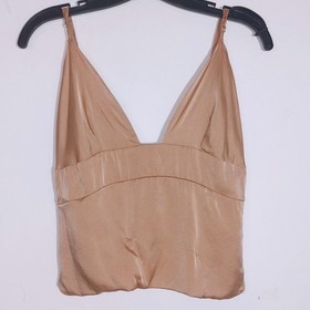 For Love Lemons SKIVVIES Satin Silk Blend V Neck Camisole Top Champagne Size M