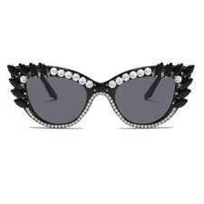 Rhinestone Sunglasses for Women Retro Cat Eye Sun Glasses Crystal Jeweled Bling