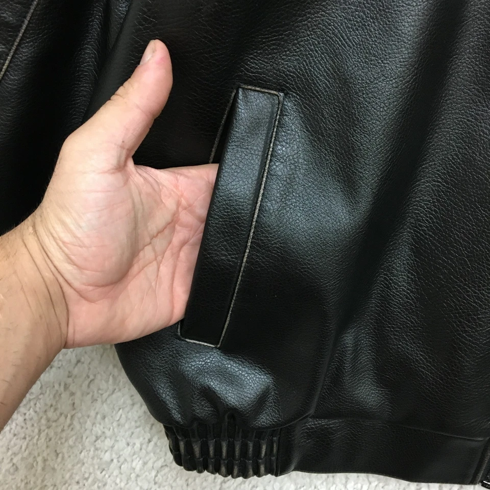 NUEVA Chaqueta Topshop Mediana Adulto Negra Imitación Cuero Cremallera Completa Bombardero Motociclista Para Hombres M Foto 4 de 4