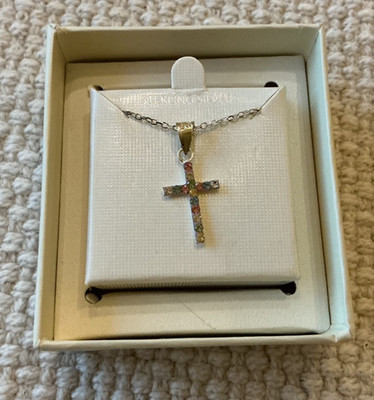 sterling silver multi crystal cross pendant with chain 18''