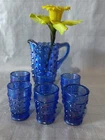 Fenton Mini Pitcher and Glasses Cobalt Hobnail Carnival