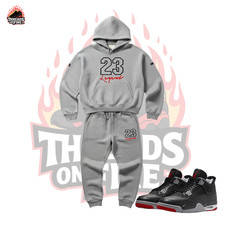 Men's Grey Hoodie Joggers Streetwear Casual Sweatsuit To Match Air Jordan 4 Bred