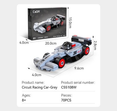 CaDA Mini Grey Circuit Rennwagen Ziegelmodell 70 Teile - C55108W