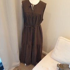 UNIQLO brown Gingham Tiered Dress With Black Slip Size XL waist tie