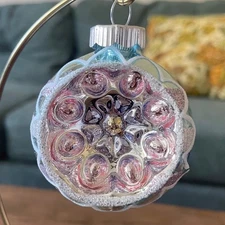 Radko Shiny Brite Glitter Stripe Ornament Indent Ball purple pink blue green