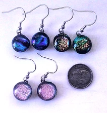dichroic glass dangle earrings 3pr fused hand made crafted