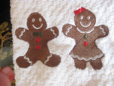 Croscill Cream Embroidered Ginger Bread Couple Set of 2 Kitchen Hand Towels