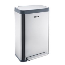 Image of Kitchen Rubbish Waste Bin Recycling Wide Single Pedal Removable Inner 65L Silver