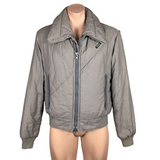Slalom Ski Jacket Coat Vintage Made In USA 80s 90s Gray Quilted Bomber Puffer M