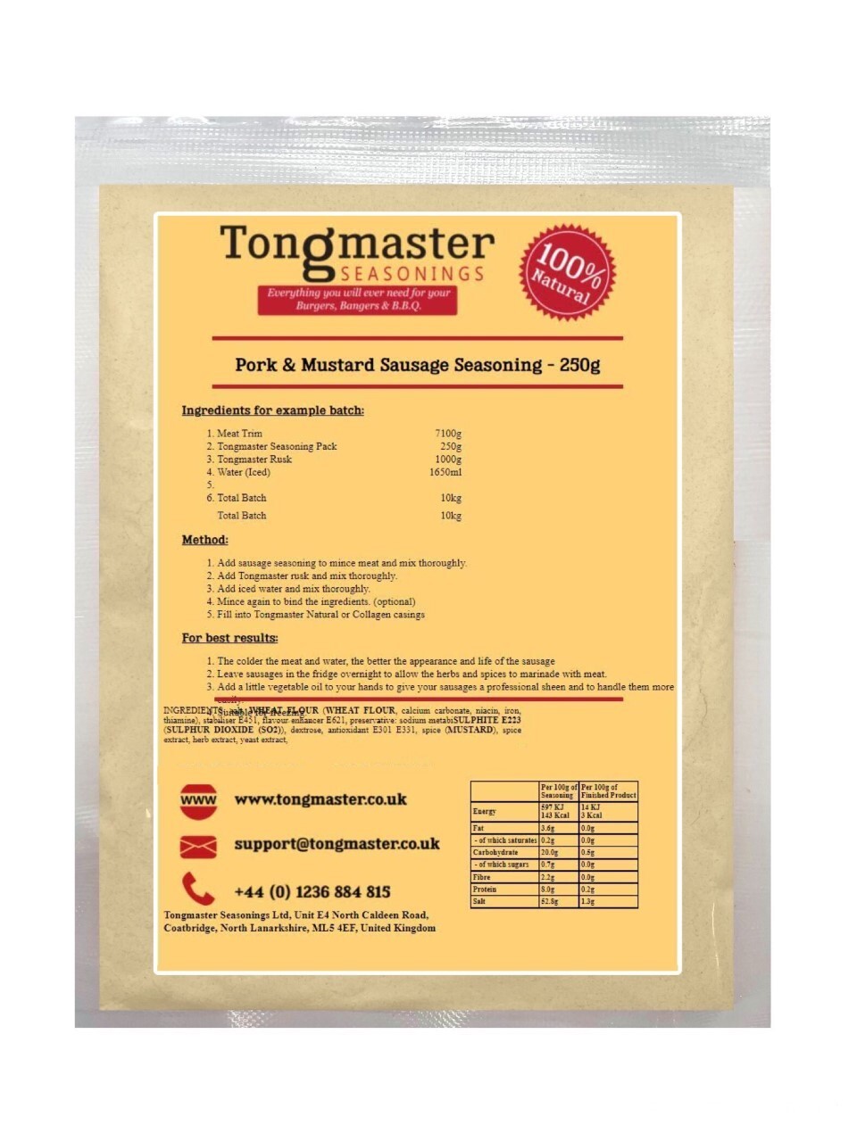Pork & Mustard Sausage Seasoning - 250g (10kg batch)