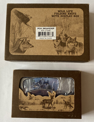Lot of 2 Wildlife Collection Wolf and Eagle Folding Pocket Knives