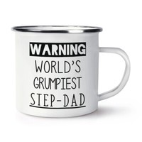 Warnung World's Grumpiest Step-Dad Emaille Becher Tasse Toll Best Vatertag Funny