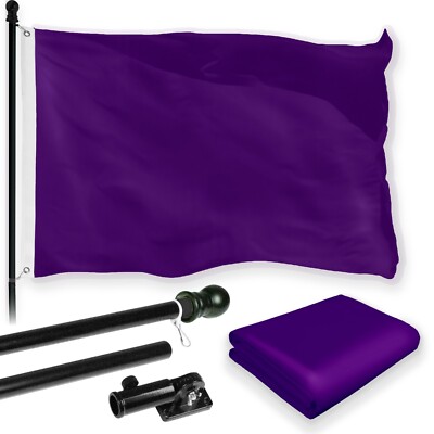 G128 Combo : 5 Ft Flagpole Black & Purple Color Flag 2.5x4 Ft Printed 150D Poly