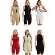 Women Leotard Gyms Unitard Stand Collar Rompers Solid Color Jumpsuit Workout