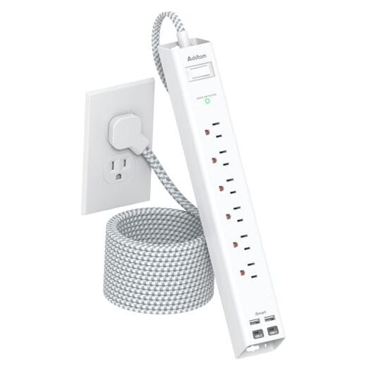 Extension Cord 10 ft - Long Power Strip Surge Protector, 6 AC 10 FT White-image