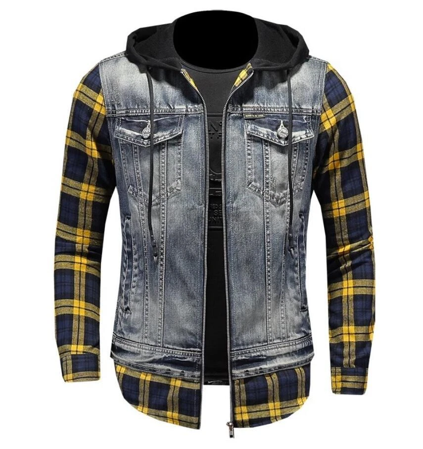 Black and yellow denim jacket top