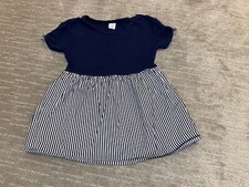 EUC Baby Gap girl Navy White Stripes Dress With A Bow Short Sleeve 3T
