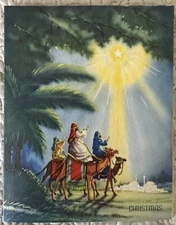 Unused Christmas Wise Men Star Palm Tree Camel Vtg Greeting Card 1940s 1950s