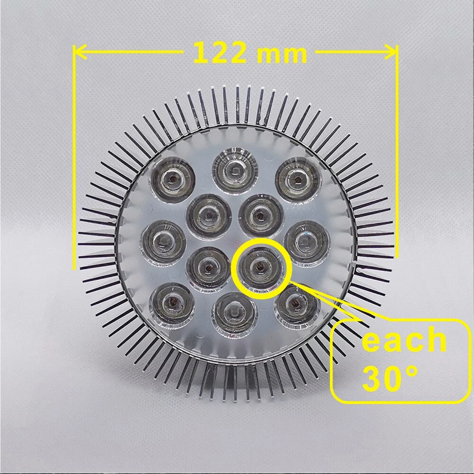 12W 12V PAR38 Green Blue Red Yellow Purple UV LED Lamp Light Bulb Plant Aquarium - Image 2 of 4