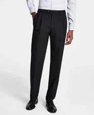 Michael Kors Men's Pleated cuffed bottom Solid Classic Fit Pants Black 40W x 29L