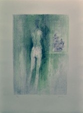 GIUSEPPE AJMONE litografia FIORI AZZURRI  61x46 anno 1972 firmata numerata 