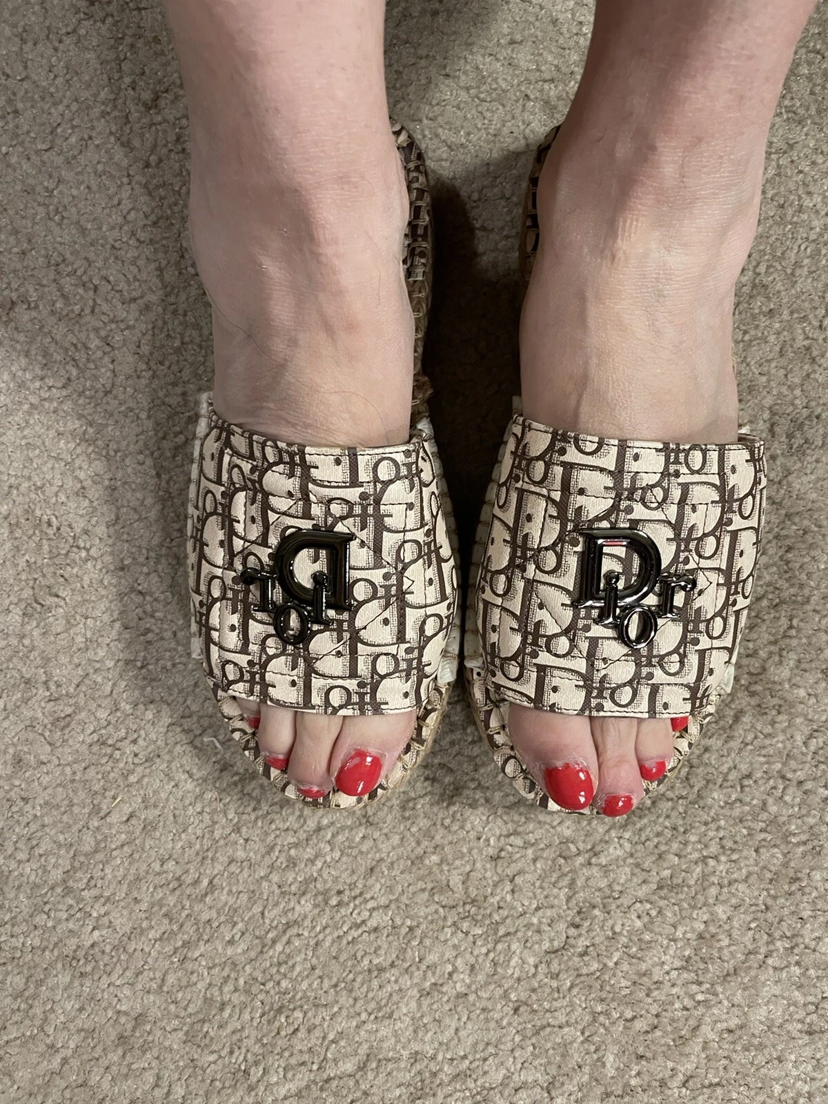 Sandales à glissière motif Christian Dior beige et marron   Taille 37/NEUF