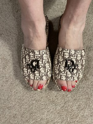 Christian Dior Pattern Slide Sandals Beige And Brown -SZ 37/NEW